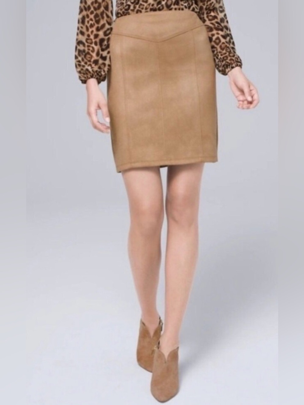 white house black market faux suede tan mini skirt